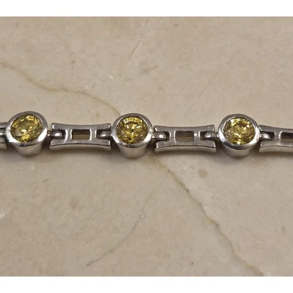 Stunning Sterling Silver Citrine Tennis Bracelet 925 7.25" - Picture 4 of 5